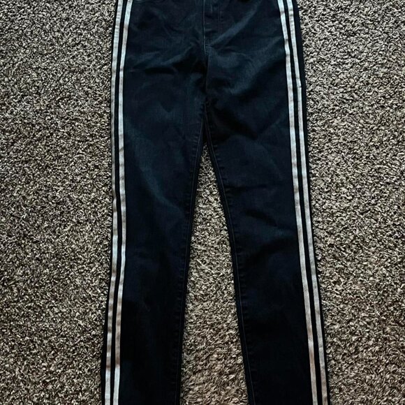 Dark Navy Blue PAIGE Hoxton Ankle Jeans Metallic Tux Stripe, Size 26 - Picture 7 of 8